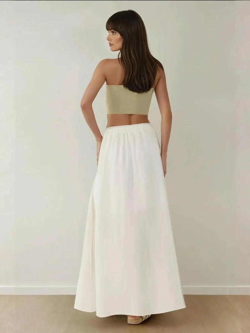 Hiccup White High Waist A-Form Maxi Skirt with Slit for Women | Best Price UAE