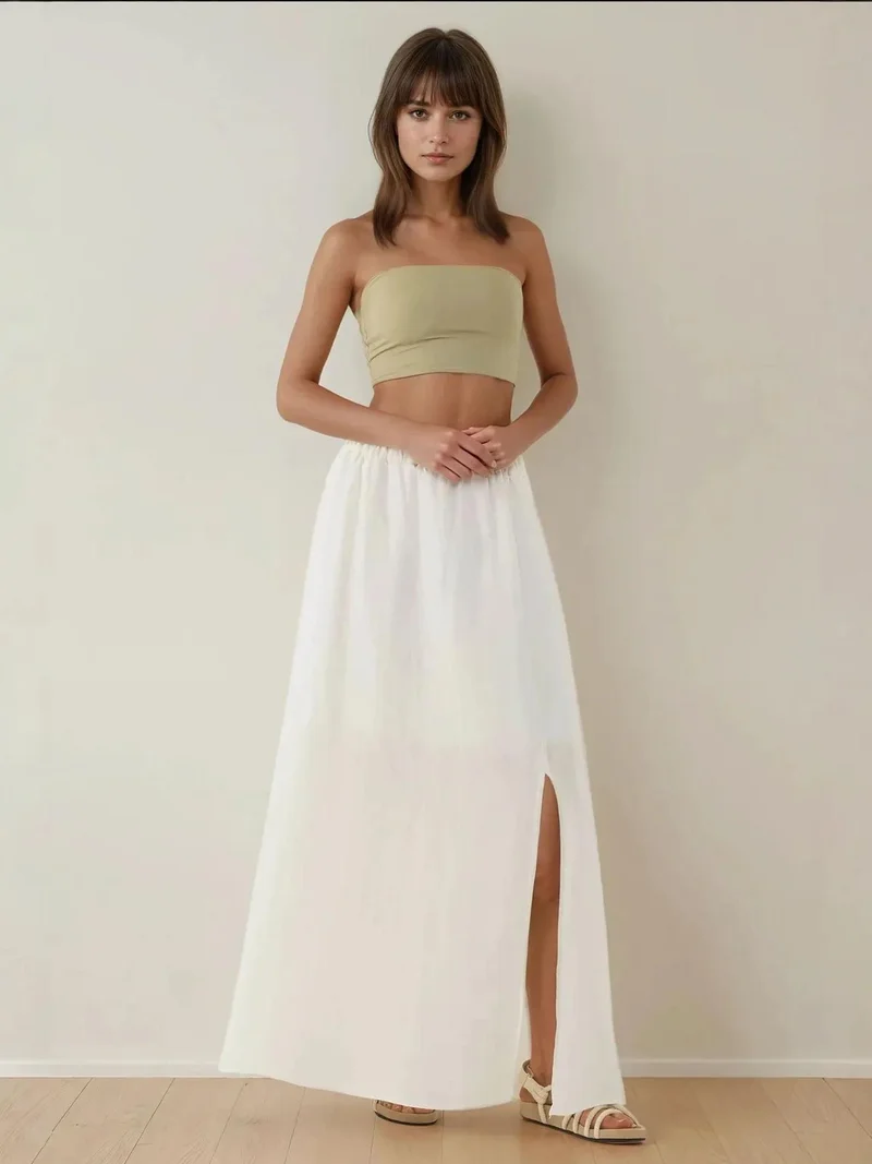 HICCUP High Waist A-Form Maxi Skirt with Slit