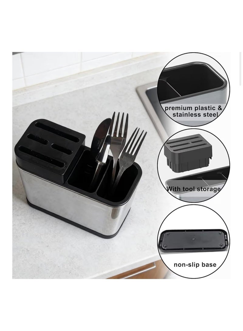 Stainless Steel Cutlery Organizer with Drip Tray - Image 3