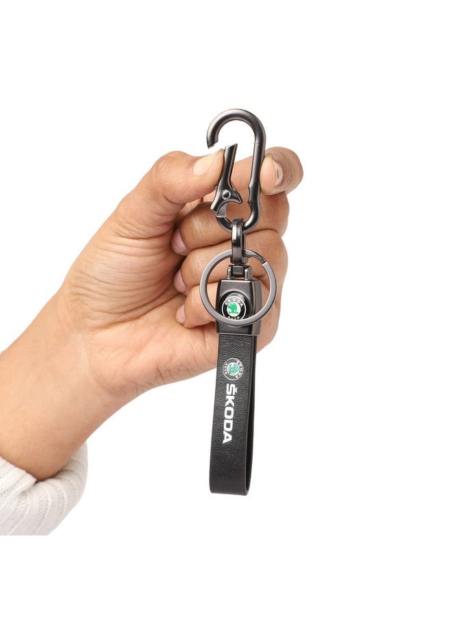 TechPro Techpro Long Leather Metal & Leather Finish Key Chain, Stylish Key Ring With Hook For Gift, Men & Women, Black  - Image 4