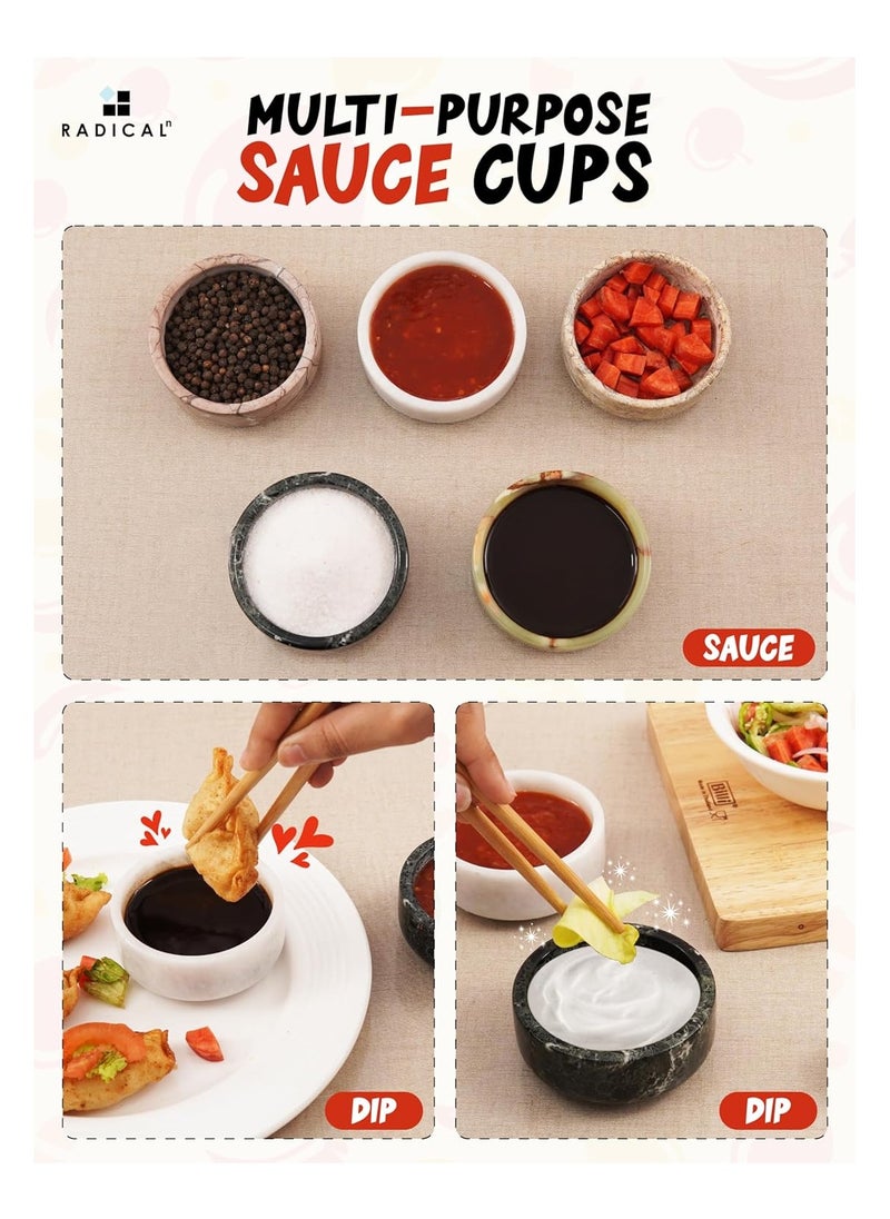 RADICALn Marble Sauce Cups 3.5'' Inches Black and White Handmade Ramiken Sauce Bowls and Dipping Sauce Cups Ideal Soy Sauce Dish for Plates Mini Dipping Bowls Sauce Cups  - Image 5