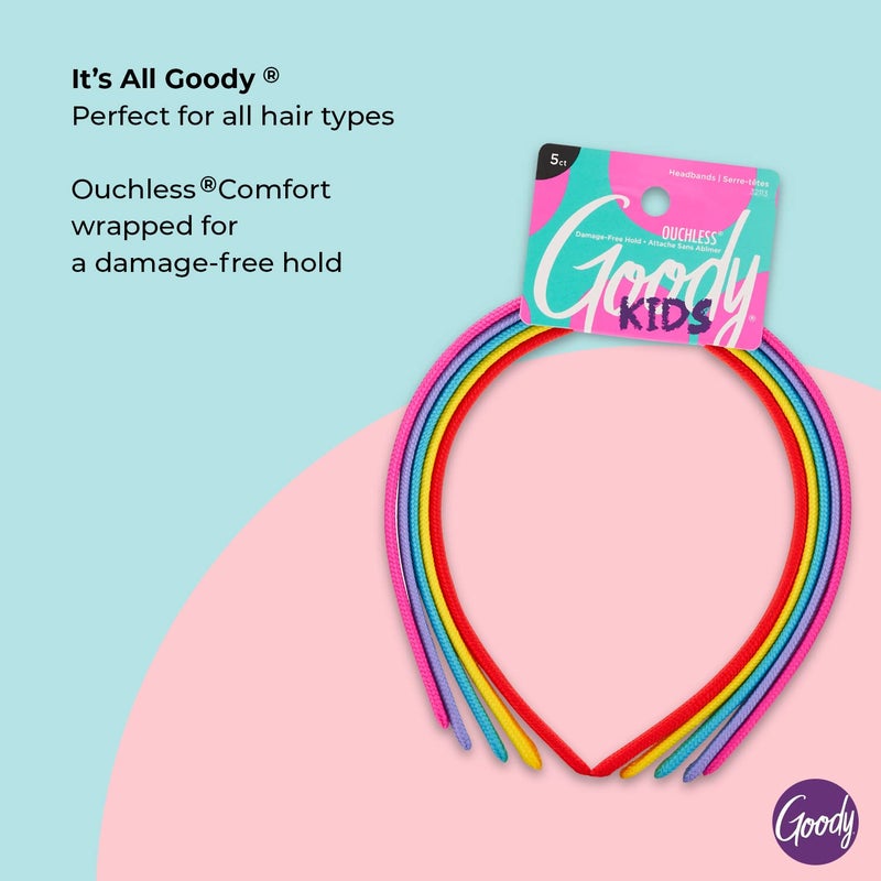 Goody Kids Ouchless Classic Headband , Assorted Colors - For All Hair Types - Beautiful Design for Instant Style - Pain-Free Hair Accessories for Boys, and Girls, 5 Count (Pack of 1) - Image 3