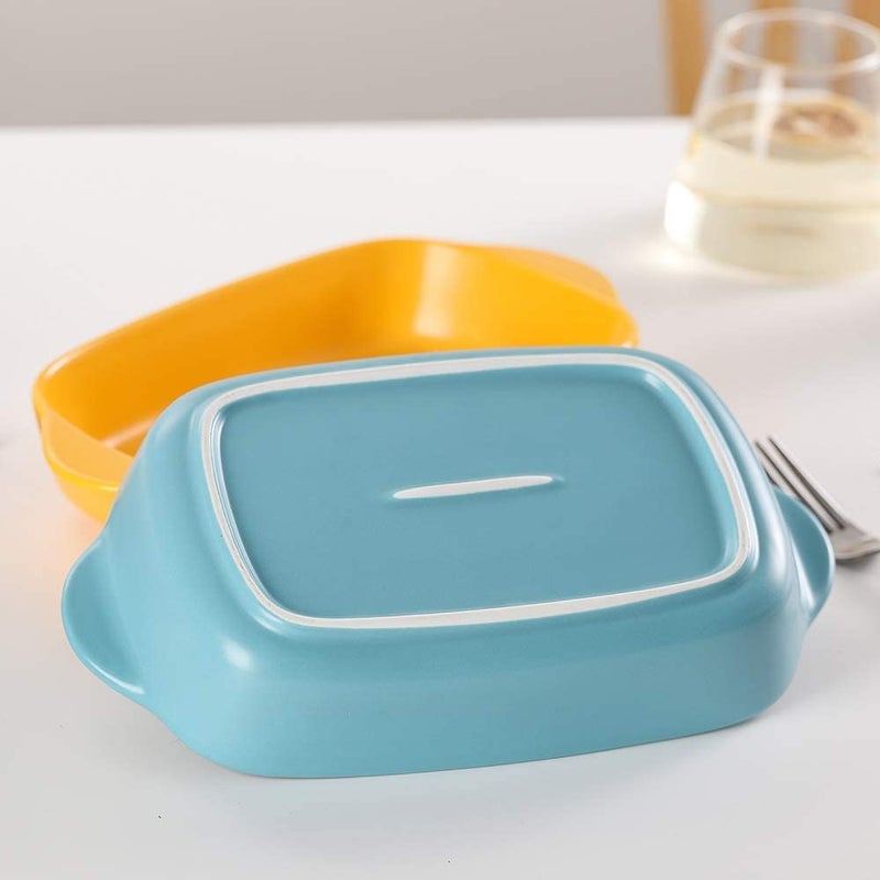 WE-CEF Porcelain Bakeware Set for Cooking 9 Inch Ceramic Baking Dish for Oven Individual Roasting Lasagna Pan Small Casserole Bakeware with Handle (Pack 1, Yellow) - Image 2