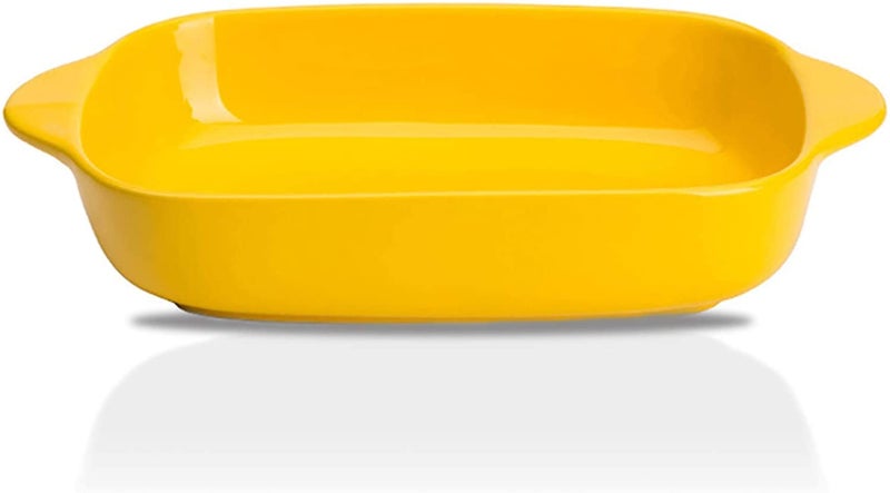 WE-CEF Porcelain Bakeware Set for Cooking 9 Inch Ceramic Baking Dish for Oven Individual Roasting Lasagna Pan Small Casserole Bakeware with Handle (Pack 1, Yellow) - Image 1
