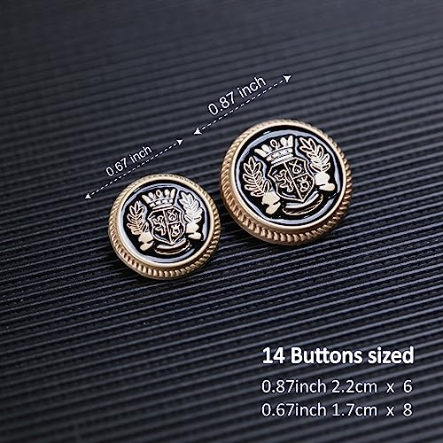 MASONEE 14-Piece Gold Metal Blazer Button Set - 23mm & 18mm Buttons for Men's Blazers, Suits, Sport Coats, Uniforms & Jackets - Image 2