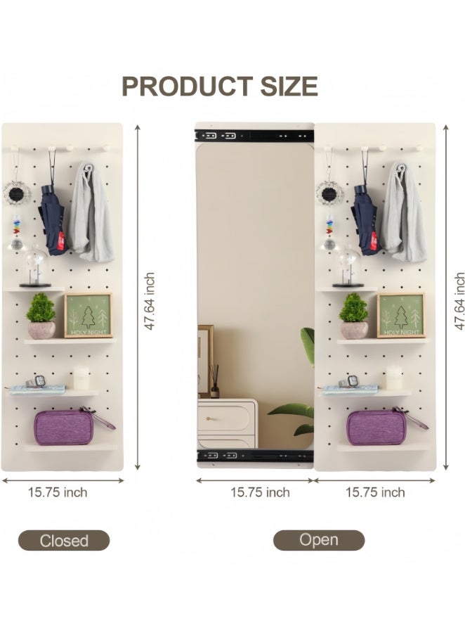 Full Length Mirror with Shelf and Hooks, Entry Way Mirrors for Wall, Wall Mirror with Shelf, Wall Mirror with Storage Multifunctional Design Panel, Multifunctional Storage for Bedroom, Living Room, Dressing Room Decor (CYJ-40*120-WHT) - Image 3