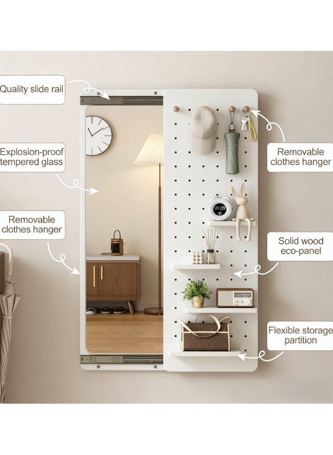 Full Length Mirror with Shelf and Hooks, Entry Way Mirrors for Wall, Wall Mirror with Shelf, Wall Mirror with Storage Multifunctional Design Panel, Multifunctional Storage for Bedroom, Living Room, Dressing Room Decor (CYJ-40*120-WHT) - Image 2