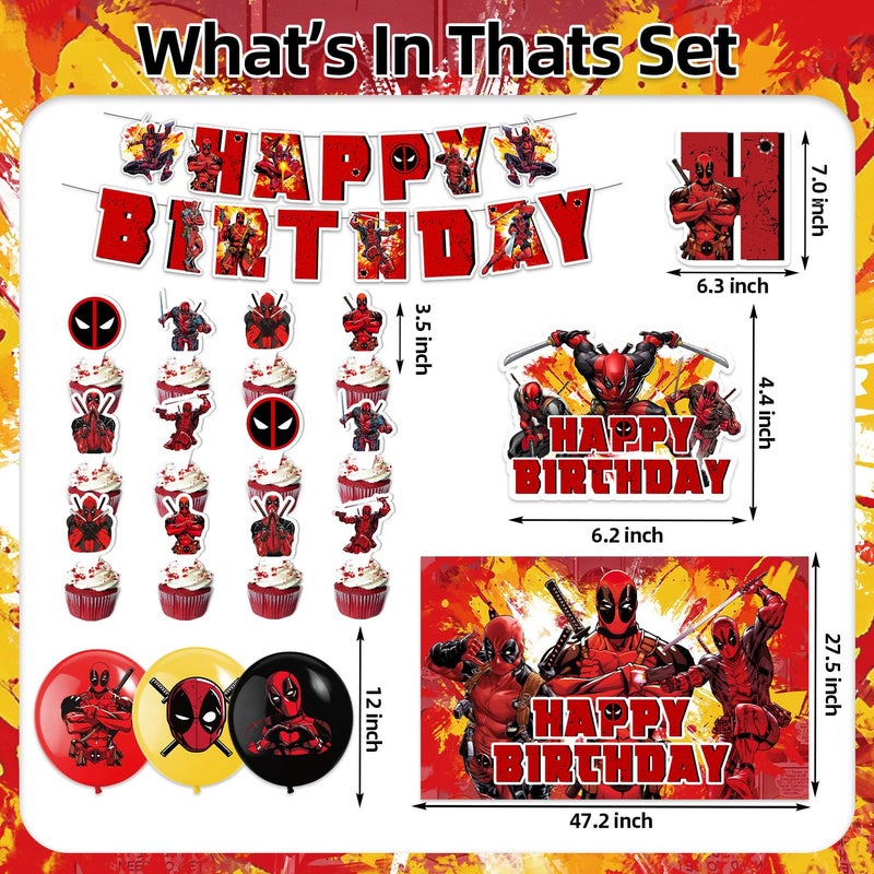 Bahteliv 42Pack Dead-Pool Party Supplies Pack Includesï¼ŒBannerï¼ŒCake Topperï¼ŒBlackdrop,Balloons for The Pool party decoration - Image 4