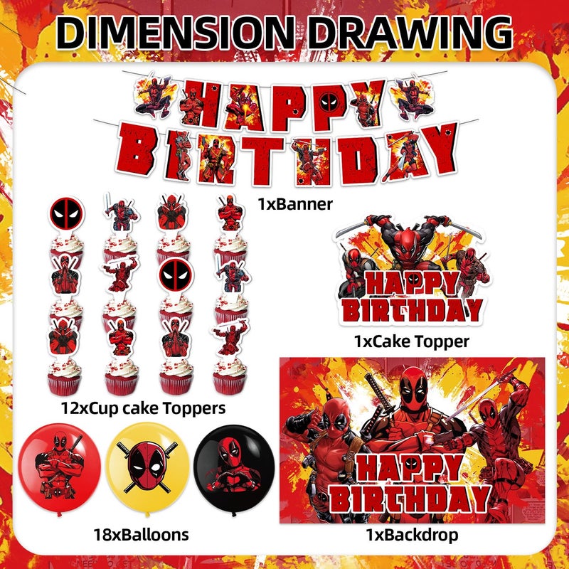 Bahteliv 42Pack Dead-Pool Party Supplies Pack Includesï¼ŒBannerï¼ŒCake Topperï¼ŒBlackdrop,Balloons for The Pool party decoration - Image 3