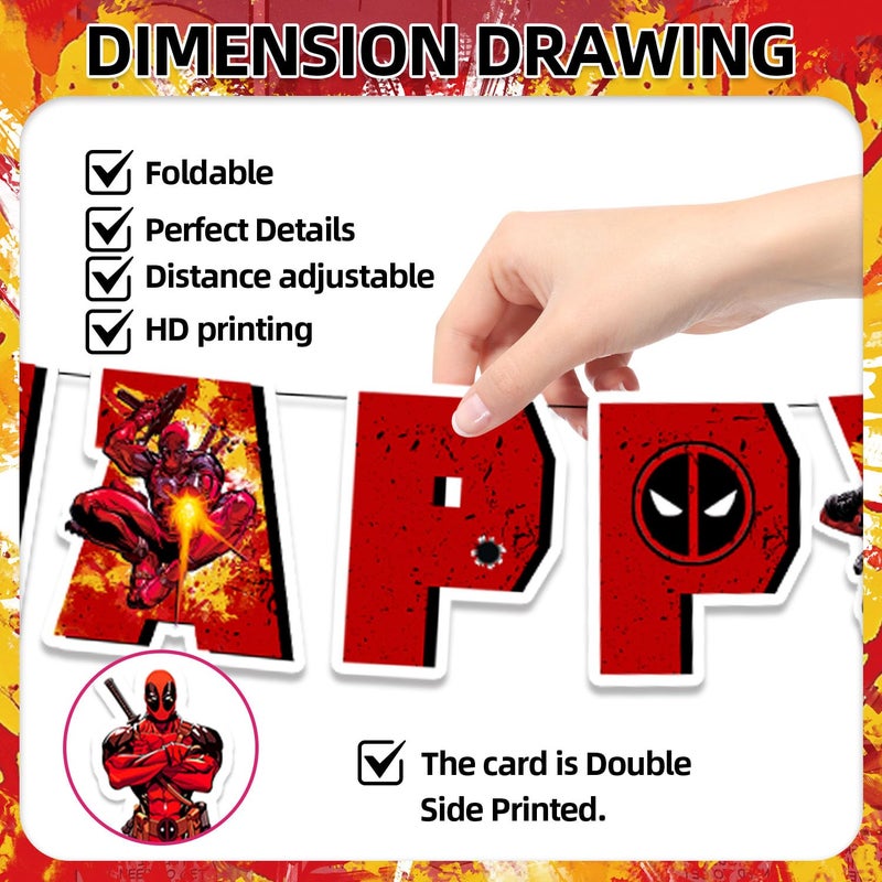 Bahteliv 42Pack Dead-Pool Party Supplies Pack Includesï¼ŒBannerï¼ŒCake Topperï¼ŒBlackdrop,Balloons for The Pool party decoration - Image 2
