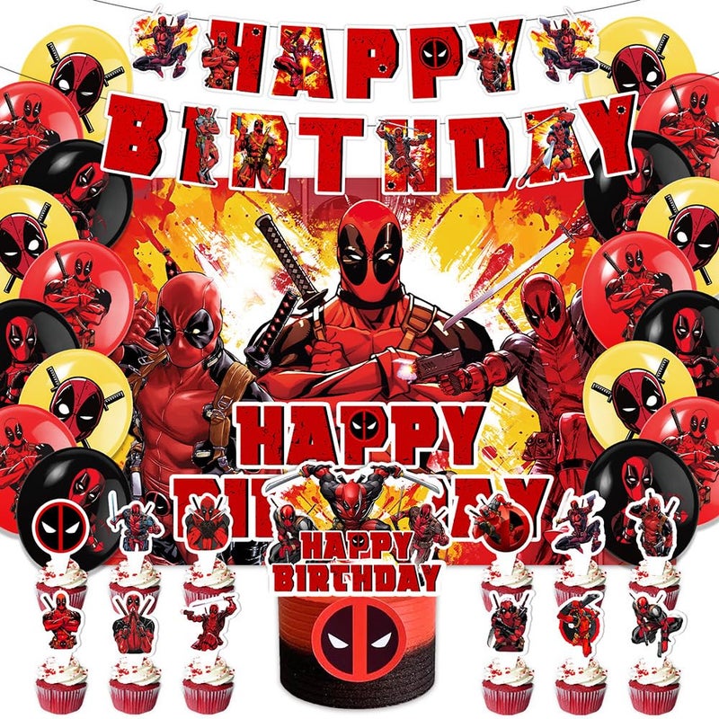 Bahteliv 42Pack Dead-Pool Party Supplies Pack Includesï¼ŒBannerï¼ŒCake Topperï¼ŒBlackdrop,Balloons for The Pool party decoration - Image 1
