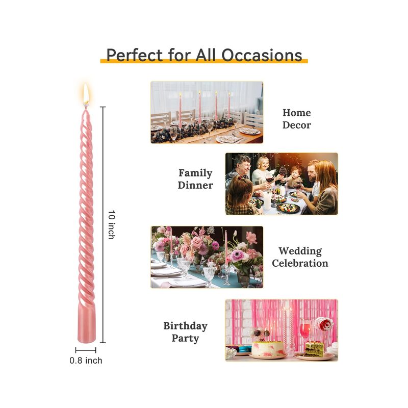 12PCS Tapered Candles 10 Inch Unscented Smokeless Burning Candles for Home, Weddings, Birthday Parties and Home Decor (Pink) - Image 2
