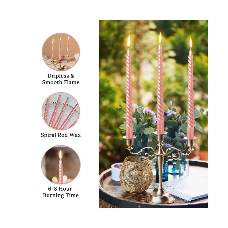 12PCS Tapered Candles 10 Inch Unscented Smokeless Burning Candles for Home, Weddings, Birthday Parties and Home Decor (Pink) - Image 3