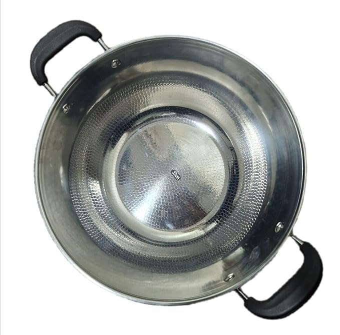 PIPULSE Stainless Steel Induction Bottom Kadha Pot Stockpot Stewpot Skillet Kitchenwar Non-Stick Wok, Camping Cooking Supplie|[3.5 litres ] Non-Stick Skillet [ 20 L x 33W XH15 CM] - Image 1