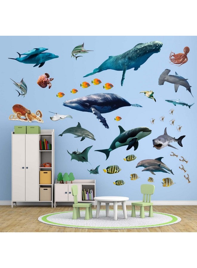 PinkEleph Under The Sea Fish Wall Stickers - Whale Shark Squid Ocean Animals Wall Decals - Baby Nursery Kids Boy Girls Room Bedroom Bathroom Daycare Playroom Classroom Wall Decor - Image 1