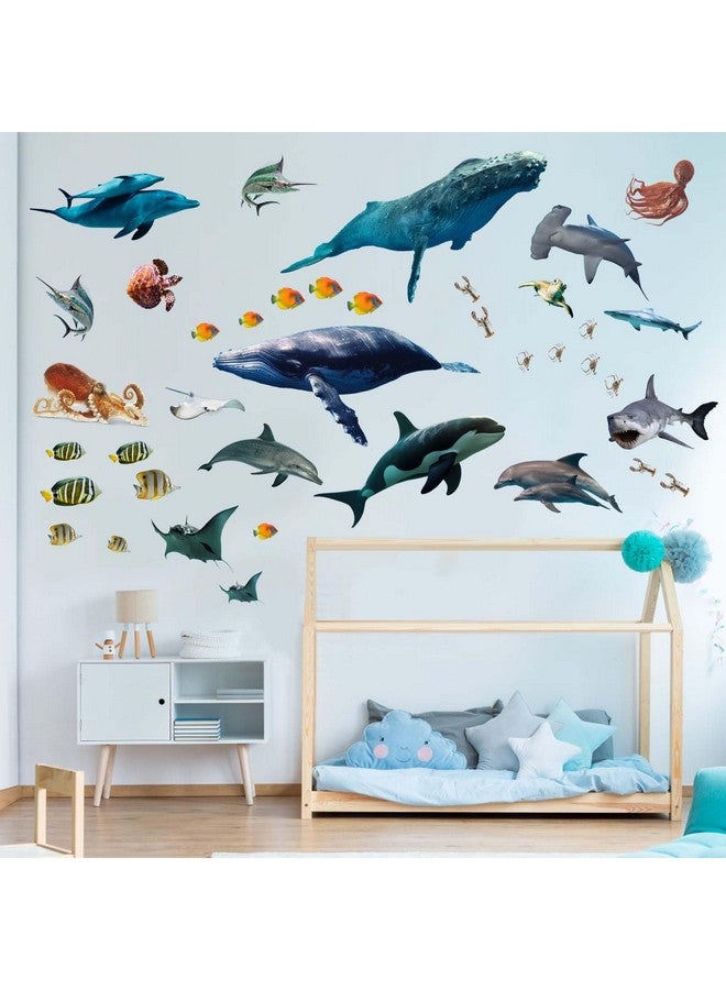 PinkEleph Under The Sea Fish Wall Stickers - Whale Shark Squid Ocean Animals Wall Decals - Baby Nursery Kids Boy Girls Room Bedroom Bathroom Daycare Playroom Classroom Wall Decor - Image 3