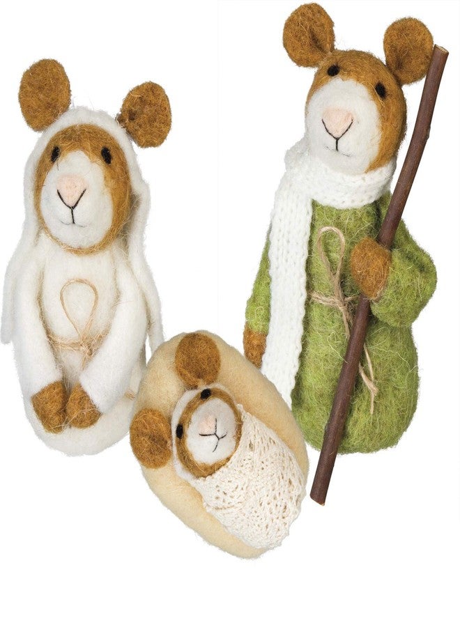 Hengulus Primitives By Kathy 101075 Mouse Nativity Critter, Set of 3, Brown and White Felt and Wood Figurines - Image 1
