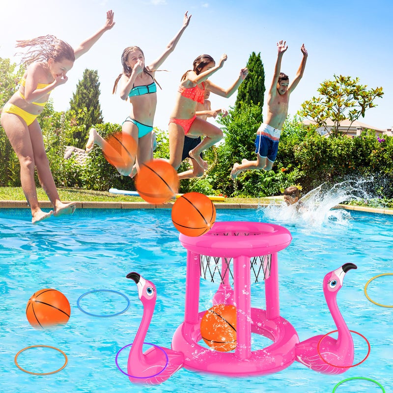 Hstyle Pool Toys Pool Floats Pool Games for Kids Adult, Inflatable Pool Basketball Hoop & Ring Toss Game, 2-in-1 Pool Floating Outdoor Party Water Toy for Adults Family Kids Ages 4-8-12 (Pink-1) - Image 5