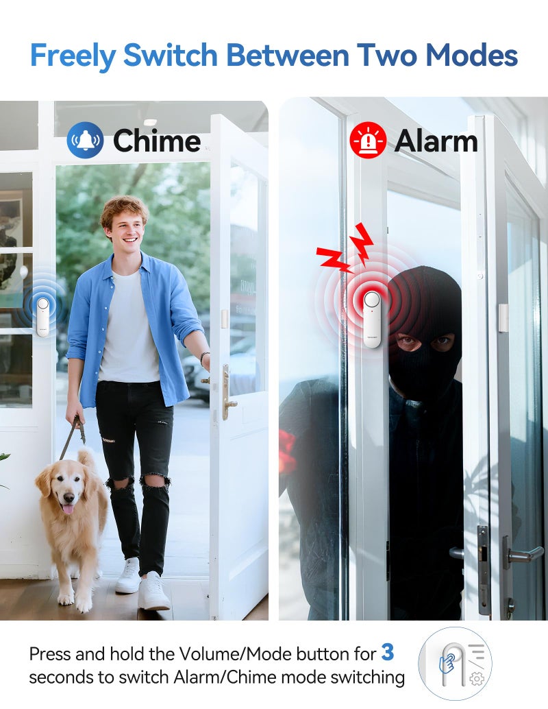TECKNET Door Alarms When Opened, Window Door Alarm for Kids Safety, 2-in-1 Alarm & Chime, Door Sensor for Home Security, 3-Level Volume Control, Window Alarms for Garages, Apartment, 3Pcs - Image 2