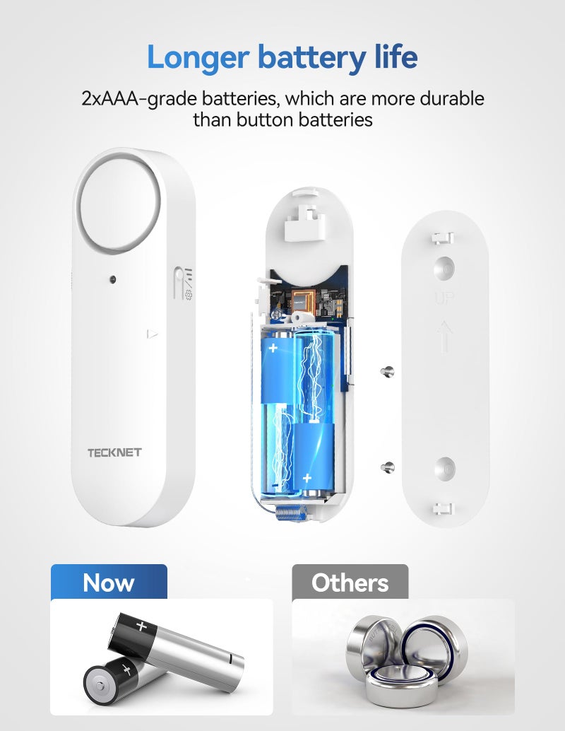 TECKNET Door Alarms When Opened, Window Door Alarm for Kids Safety, 2-in-1 Alarm & Chime, Door Sensor for Home Security, 3-Level Volume Control, Window Alarms for Garages, Apartment, 3Pcs - Image 4