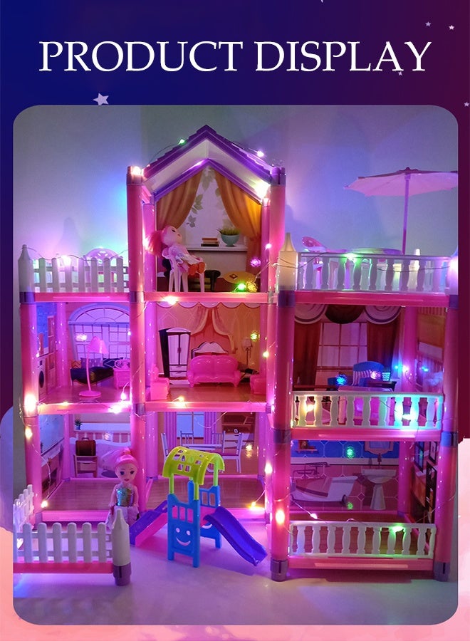 DUNISO بيت دمى ضخم مكون من 3 طوابق مجموعة ألعاب منزل المدينة لفتاة صغيرة أميرة أحلام بيت الدمى هدايا مع 9 غرف و 4 دمى للتجميع غرفة نوم، أثاث، حديقة DIY لعب تخيلي بيت دمى للأطفال من 3 سنوات فما فوق - Image 5