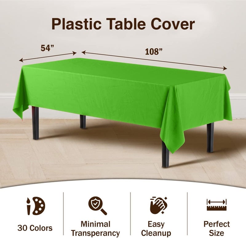 Exquisite 12-Pack Premium Plastic Tablecloth 54in. x 108in. Rectangle Table Cover - Lime Green - Image 3