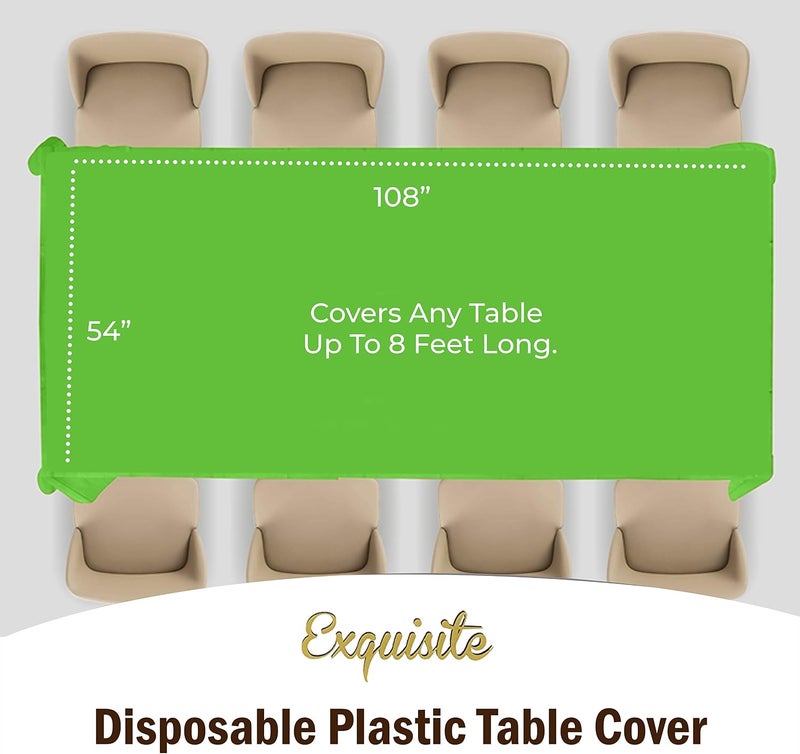 Exquisite 12-Pack Premium Plastic Tablecloth 54in. x 108in. Rectangle Table Cover - Lime Green - Image 4
