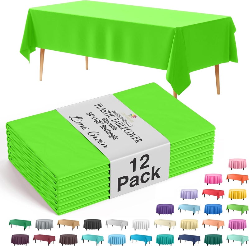 Exquisite 12-Pack Premium Plastic Tablecloth 54in. x 108in. Rectangle Table Cover - Lime Green - Image 1