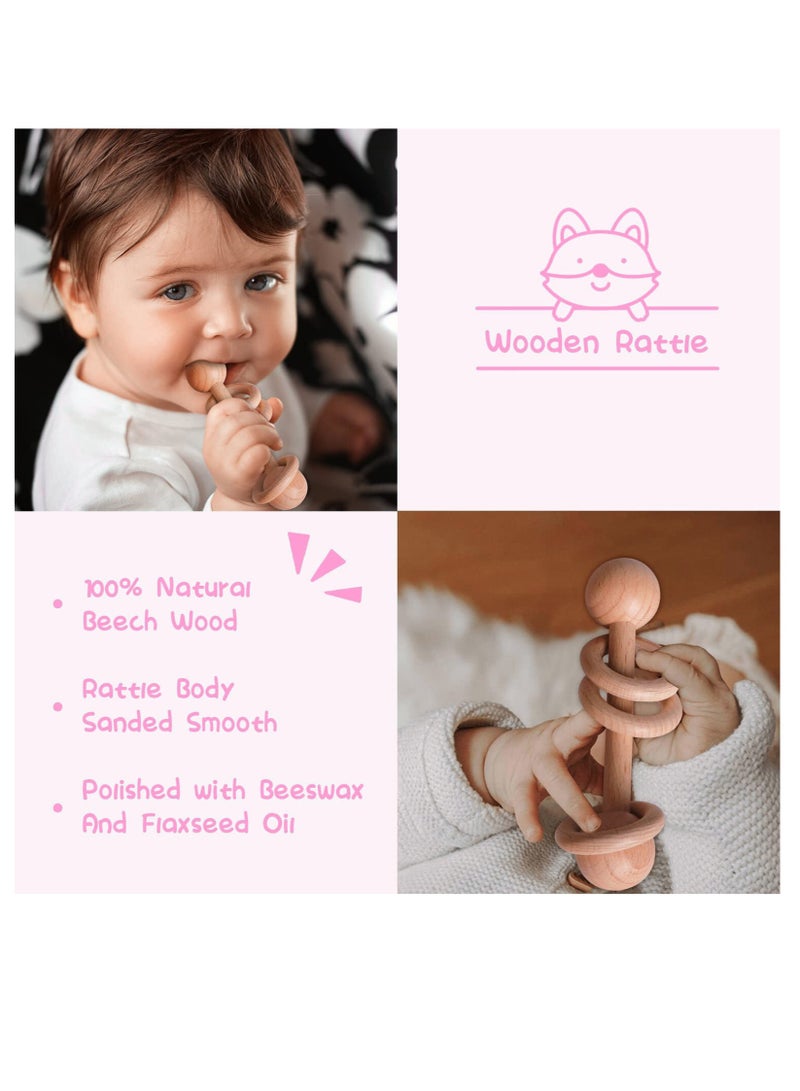 Snooze & Snuggles Newborn Baby Gift Basket Set (0-6M) – Soft Pink Blanket, Cute Plush Toy, Bib, Wooden Teether & Funny Baby Socks – Perfect Baby Shower & New Baby Gift, Pink - Image 3