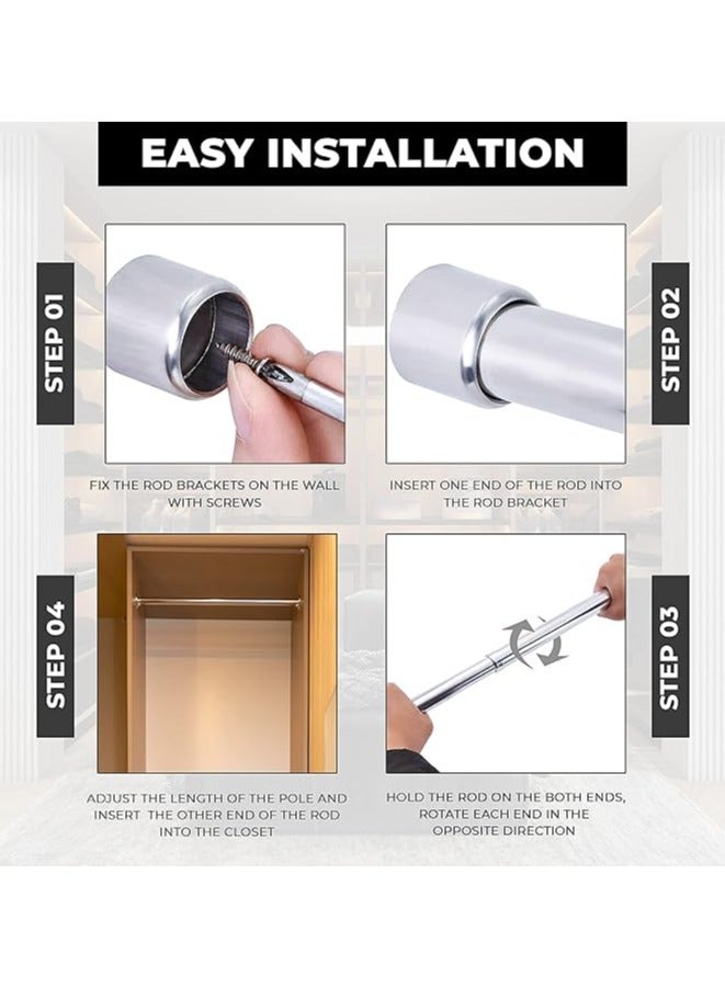 ماهمير قضيب قابل للتعديل والتمديد من الفولاذ المقاوم للصدأ، عمود سكة تعليق الملابس مع مقابس طرفية ومسامير ومقاومة للصدأ لخزانة الملابس، والدش، والشرفة، والنوافذ (56 - 100 سم) - Image 4