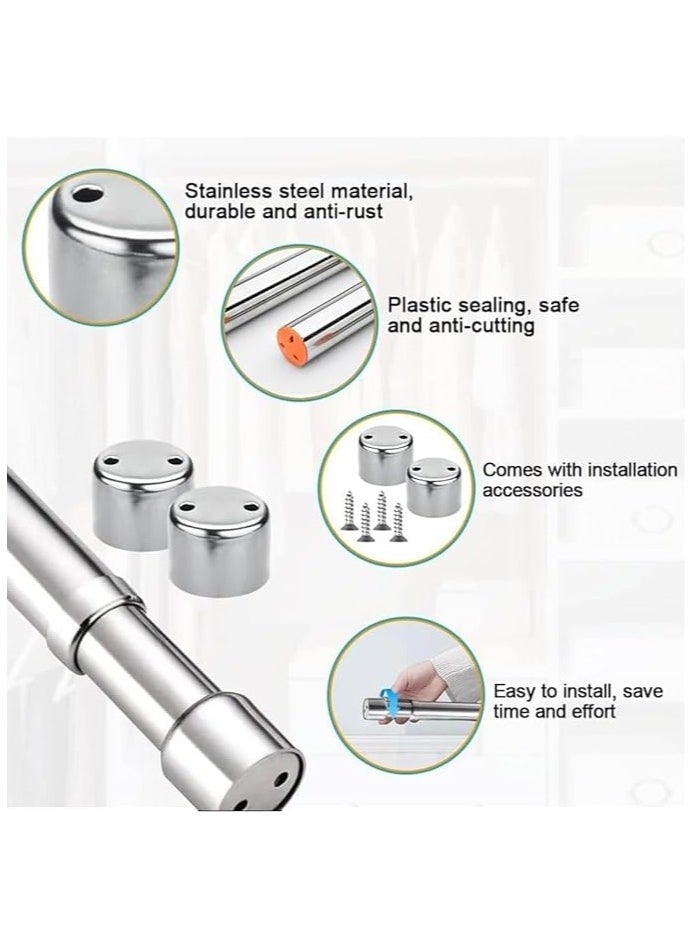 MahMir Stainless Steel Extendable Rod ,Clothes Rail Pole with End Sockets & Screws and Rust Resistant for Wardrobe, Shower, Balcony, Windows (  56 - 100cm )  - Image 2