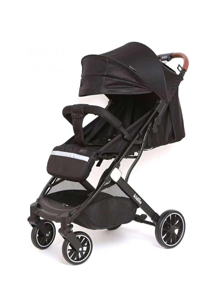 كيديليو عربة أطفال KIDILO K9G، قابلة للطي ذاتيًا، قابلة للتعديل في 3 أوضاع، ومظلة قابلة للتعديل (متعددة الألوان) (أسود)