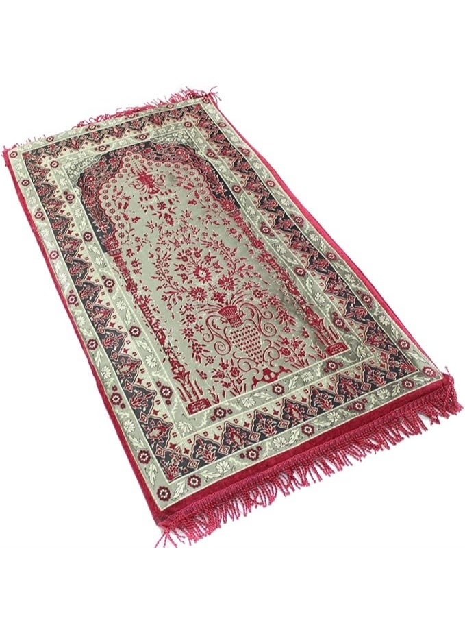 سندس سجادة صلاة سندس المريحة - سجادة صلاة إسلامية ناعمة مبطنة مع دعم للمفاصل، مثالية للصلاة اليومية في المنزل أو المسجد - أحمر - Image 1