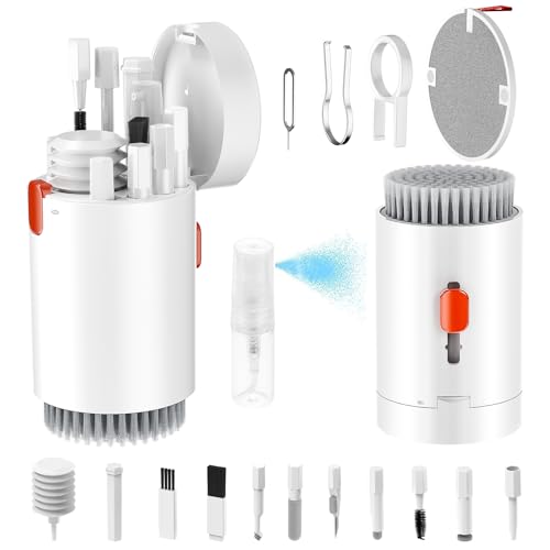 Tounee Keyboard Cleaner Kit, Electronics Cleaning Kit with Retractable Big Brush, Portable, 20 in 1 Multi-Tool Kit for Phones, Tablet, Computer, PC Monitor,TV Camera Lens with 2.5ml Mist Spray (White) - Image 1