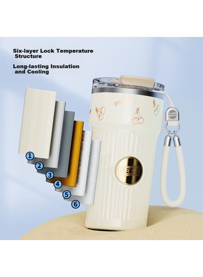 Pepsi Cola Insulated Coffee Cup 316L Stainless Steel Water Cup High Value Portable Car Cup Milky White 620Ml - Image 2