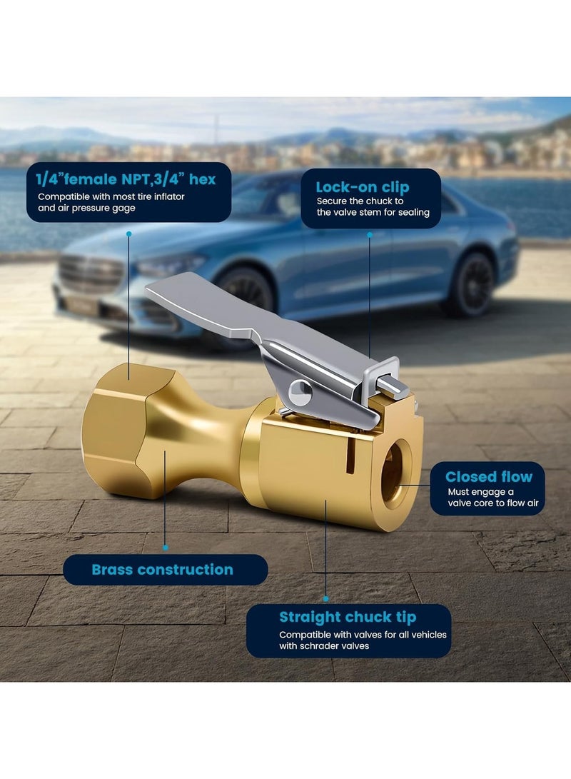 Air Chucks Durable 2 Pack Twist-on Tire Chuck, Thickened Heavy Duty Brass Air Nozzle, Closed Flow Tire Chuck,Lock on Tire Inflator Chuck with Clip for Inflator Gauge Compressor Accessories - Image 2