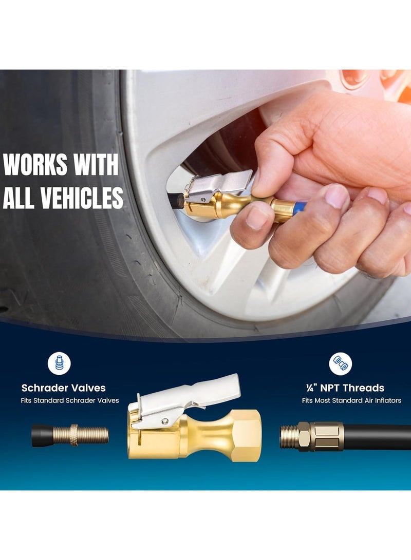 Air Chucks Durable 2 Pack Twist-on Tire Chuck, Thickened Heavy Duty Brass Air Nozzle, Closed Flow Tire Chuck,Lock on Tire Inflator Chuck with Clip for Inflator Gauge Compressor Accessories - Image 4