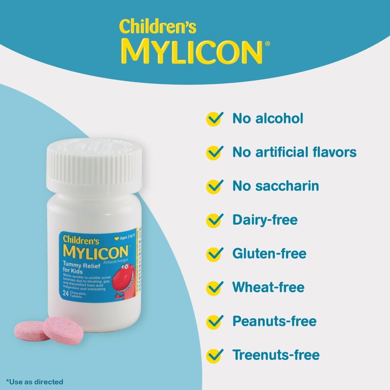 MYLICON Children's Tummy Relief for Kids, 24 Cherry Flavored Chewable Tablets - Image 4