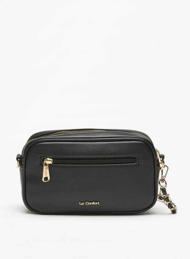 Le Confort Le Confort Solid Crossbody Bag with Detachable Strap and Zip Closure