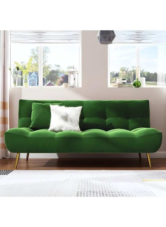 Comfynest Scandinavian Tufted Back Couch Armless Sofa Bed With Brass Legs 180 X 95 X 85 Cm Green