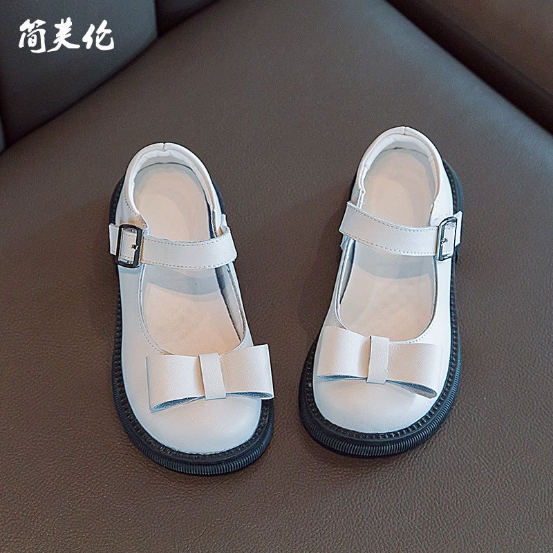 Genuine Leather Shallow Bow Princess Shoes Flats Kidsren Girls Soft Sole Black Girls Leather Shoes - Image 3