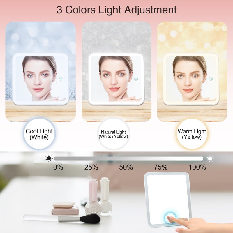 Relavel Travel Makeup Bag With LED Mirror Portable Travel Makeup Organizer 3 Color Adjustable Brightness Waterproof Cosmetic Train Case with Removable Dividers Makeup Storage for Women, Pink - Image 3