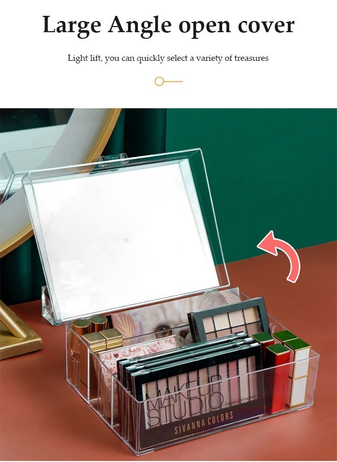 DUNISO Makeup Organizer, transparent plastic storage box ,cosmetics display box, dust proof storage box，with six compartments ，handles and lids, suitable for dressing table, bathroom, cabinet, pantry, kitchen storage box  - Image 3