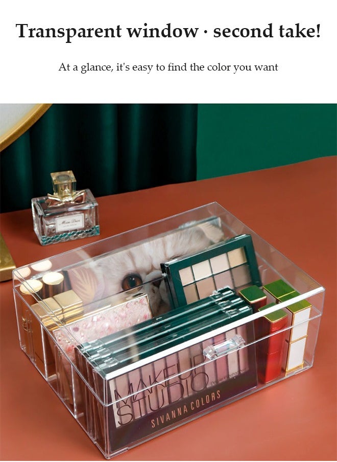 DUNISO Makeup Organizer, transparent plastic storage box ,cosmetics display box, dust proof storage box，with six compartments ，handles and lids, suitable for dressing table, bathroom, cabinet, pantry, kitchen storage box  - Image 5