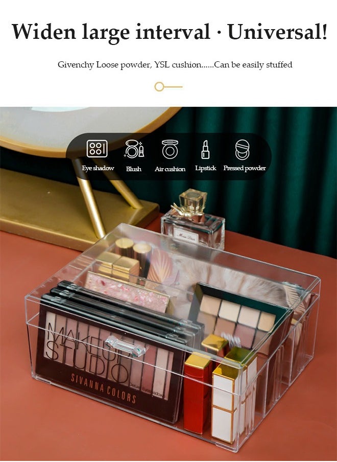 DUNISO Makeup Organizer, transparent plastic storage box ,cosmetics display box, dust proof storage box，with six compartments ，handles and lids, suitable for dressing table, bathroom, cabinet, pantry, kitchen storage box  - Image 2