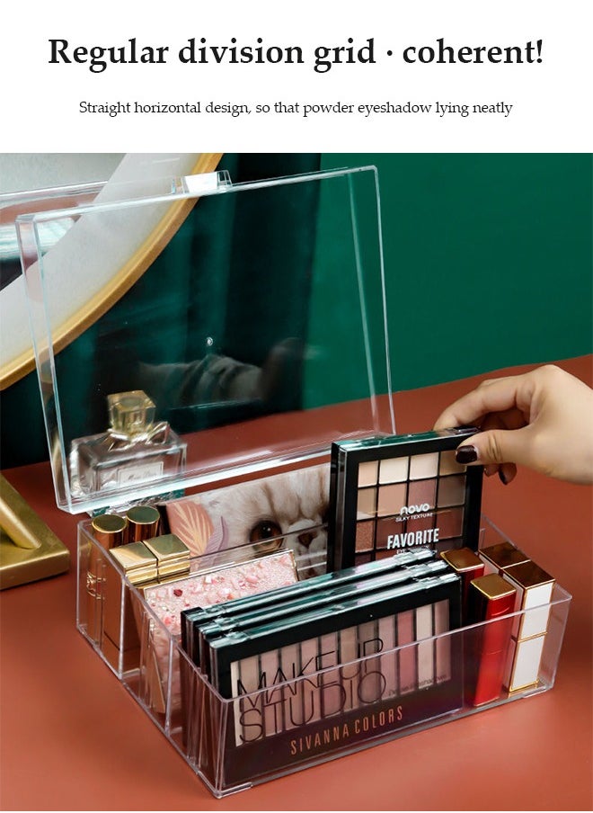 DUNISO Makeup Organizer, transparent plastic storage box ,cosmetics display box, dust proof storage box，with six compartments ，handles and lids, suitable for dressing table, bathroom, cabinet, pantry, kitchen storage box  - Image 4