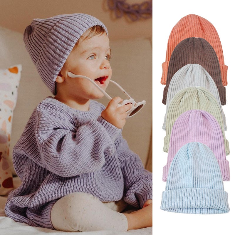 Baby hat autumn and winter childrens wool hat baby winter New 2023 autumn Boys winter knitted hat Violet [hat]] - Image 2