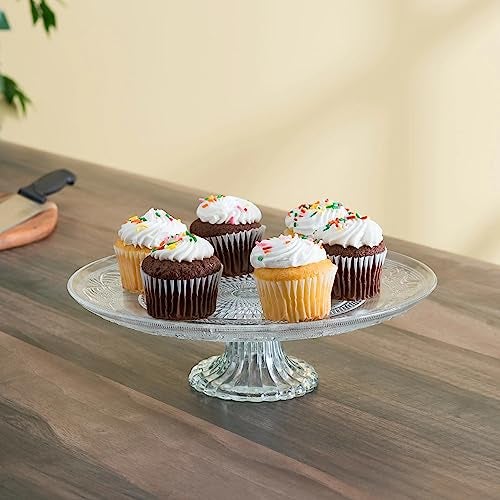 Incrizma Crystal Cake Plate with Stand, Round Pedestal/Footed Service Glass Cake Stand Glass Fruit Plate, Clear Cake Stand, Display Desserts Holder for Wedding Cakes Serving Platters (11 Inches) - Image 2