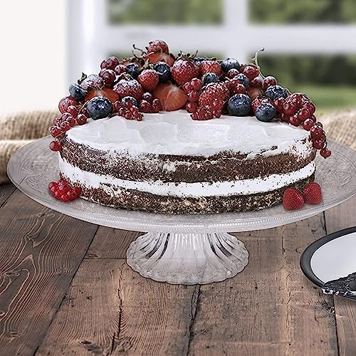 Incrizma Crystal Cake Plate with Stand, Round Pedestal/Footed Service Glass Cake Stand Glass Fruit Plate, Clear Cake Stand, Display Desserts Holder for Wedding Cakes Serving Platters (11 Inches) - Image 5