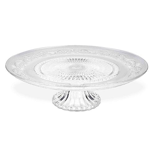 Incrizma Crystal Cake Plate with Stand, Round Pedestal/Footed Service Glass Cake Stand Glass Fruit Plate, Clear Cake Stand, Display Desserts Holder for Wedding Cakes Serving Platters (11 Inches) - Image 1